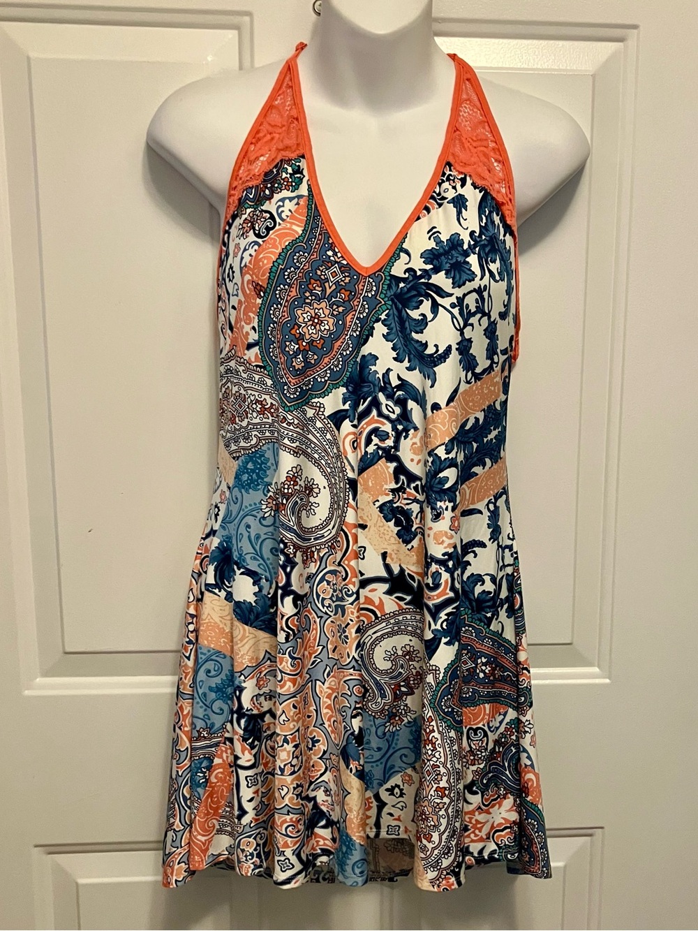 In Bloom by Jonquil Coral Navy Paisley Halter Chemise Nightgown
